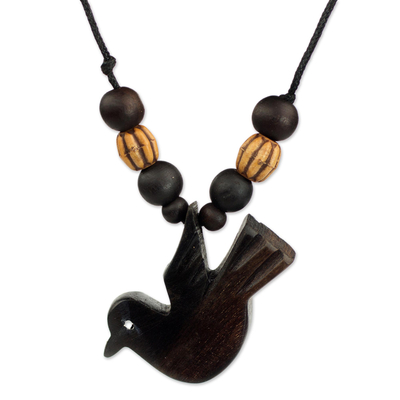 Peace Bird Artisan Crafted Wood Pendant Necklace from Ghana