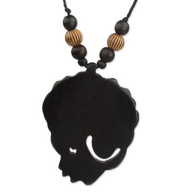 Mama Africa Jewelry Pendant Necklace in Hand Carved Wood