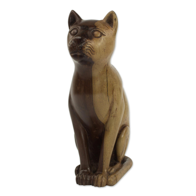 Hand Carved Ebony Wood Cat Sculpture from Ghana