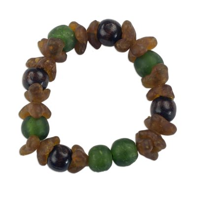 Green and Brown Recycled Glass Beaded Bracelet rom Ghana