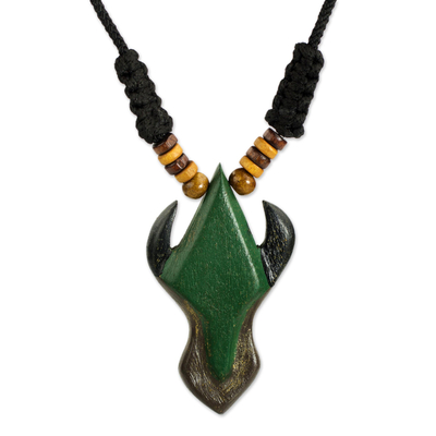 Adjustable Sese Wood Pendant Necklace in Green from Ghana