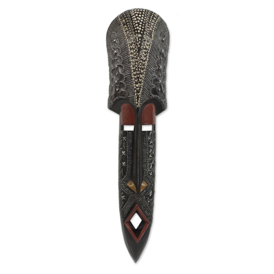Ghanaian Sese Wood Mask with Embossed Aluminum Plating