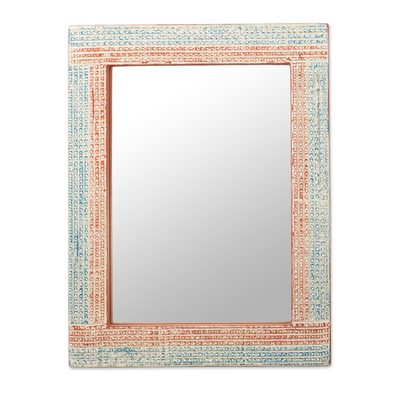 Distressed Sese Wood Wall Mirror by Ghanaian Artisans