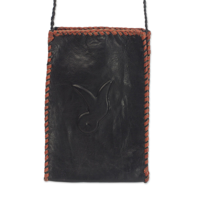 Handcrafted Leather Cell Phone Shoulder Bag in Black