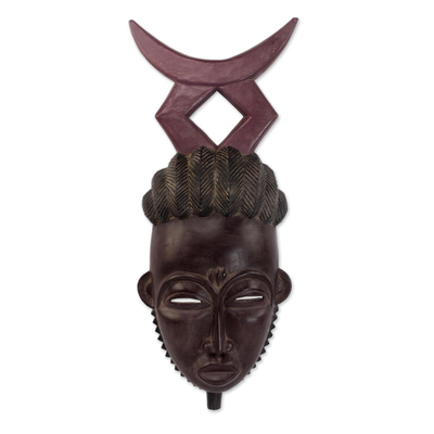 Elaborate Sese Wood Baule-Style African Mask from Ghana