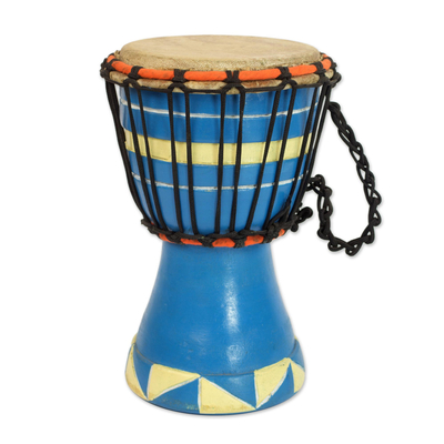 Artisan Crafted Authentic African Mini Djembe Drum in Blue