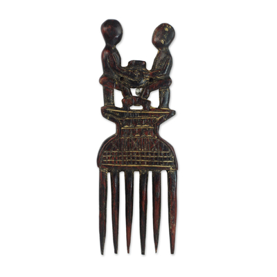 Handcrafted Sese Wood Comb Wall Accent from Ghana