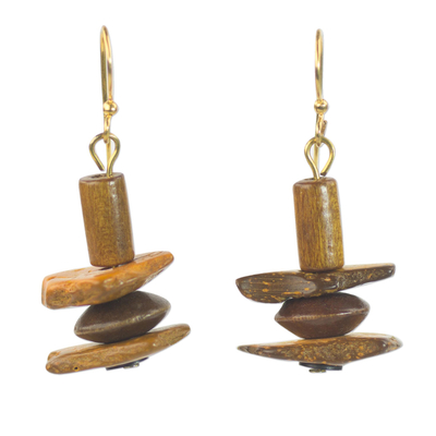 Ghanaian Handcrafted Sese Wood and Coconut Shell Earrings