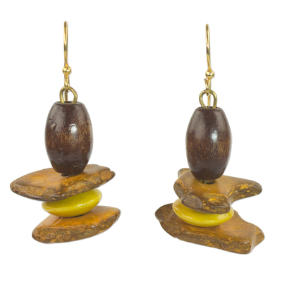 Sese Wood and Coconut Shell Dangle Earrings from Ghana