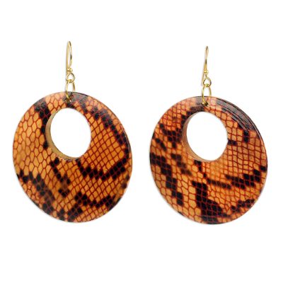 Sese Wood Snakeskin Motif Dangle Earrings from Ghana