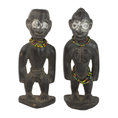 Two Sese Wood and Recycled Glass Sculptures from Ghana