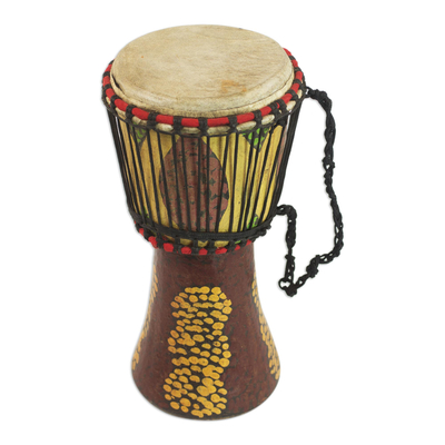 Sese Wood Djembe Drum in Yellow and Brown from Ghana