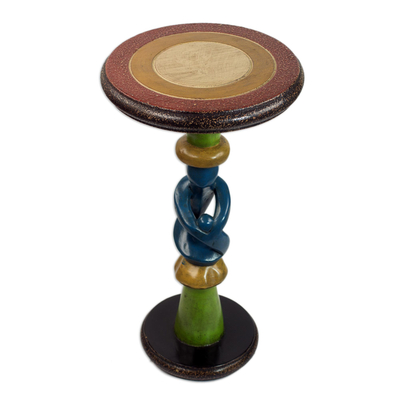 Handcrafted Cedar Wood Family-Themed Accent Table from Ghana