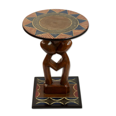 Handcrafted Love-Themed Cedarwood Accent Table from Ghana