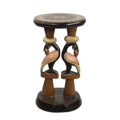 Hand-Carved Cedarwood Adinkra Accent Table from Ghana