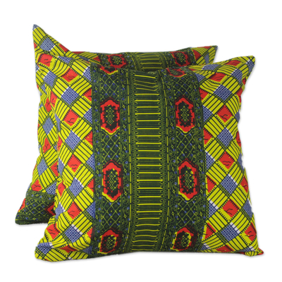100% Cotton Multi-Colored Print Pair of Cushion Covers