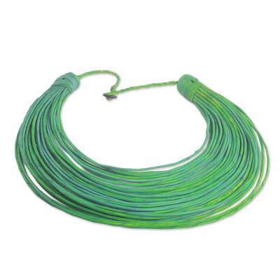 Handmade Green Leather Strand Statement Necklace from Ghana