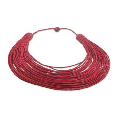 Handmade Red Leather Strand Statement Necklace from Ghana