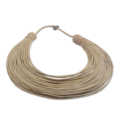 Handmade Beige Leather Strand Statement Necklace from Ghana