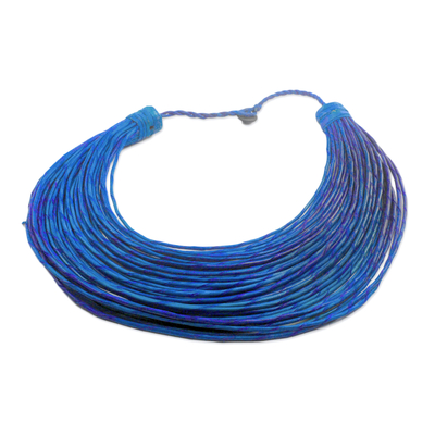 Handmade Blue Leather Multi-Strand Statement Necklace
