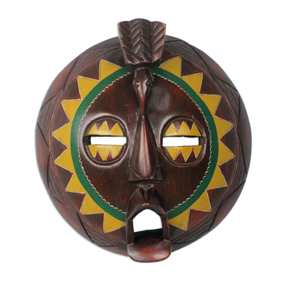 African Painted Round Sese Wood Mask from Ghana