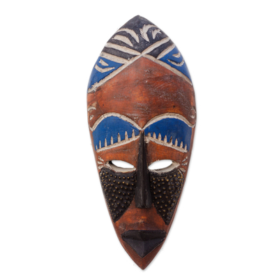 African Wood Wall Mask with Embossed Aluminum