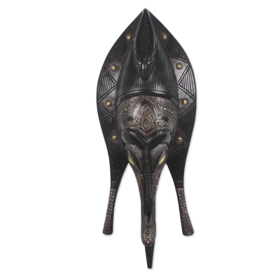 Fish Shaped African Wood and Metal Mask