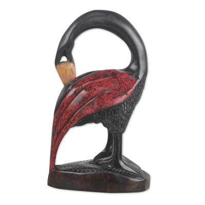 Hand Carved Sese Wood Bird Sculpture from West Africa