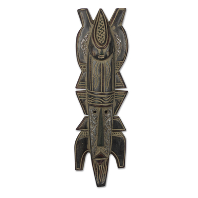 African Wood Mask Hand Crafted by Ghanaian Artisan