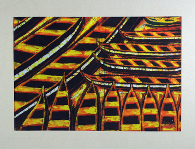 West African Batik Painting of Canoes from Ghana