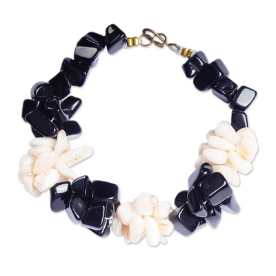 Black and Off-White Agate Beaded Bracelet Handmade in Ghana