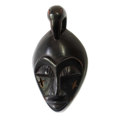 African Wood Mask Carved and Painted by Hand in Ghana