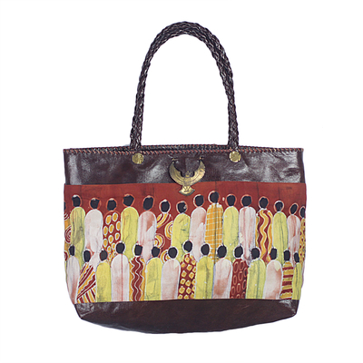 Handcrafted Batik Cotton Accent Leather Tote from Ghana