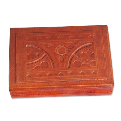 Leather Covered Wood Jewelry Box from Ghana