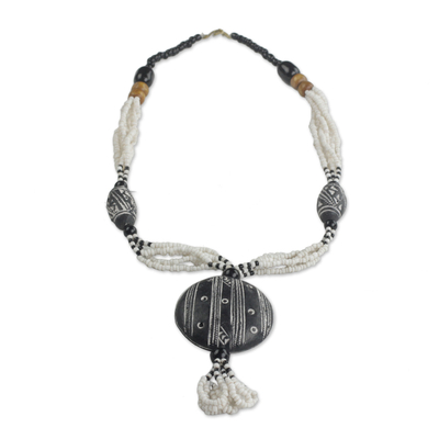 Ceramic and Glass Beaded Pendant Necklace from Ghan