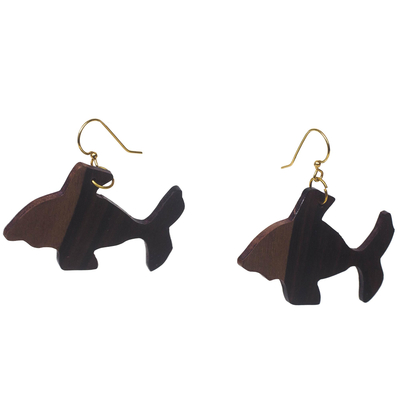 Ebony Wood Fish Dangle Earrings from Ghana