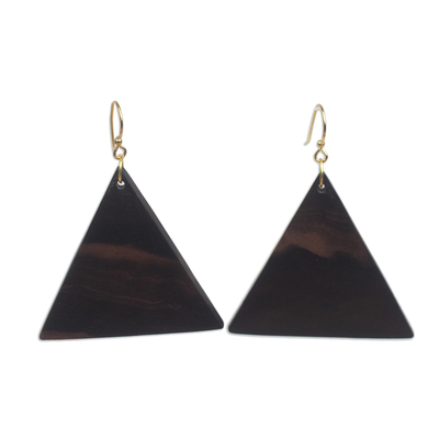 Triangular Ebony Wood Dangle Earrings from Ghana