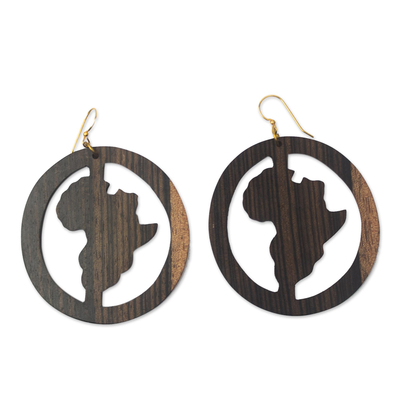 Africa-Themed Ebony Wood Dangle Earrings from Ghana
