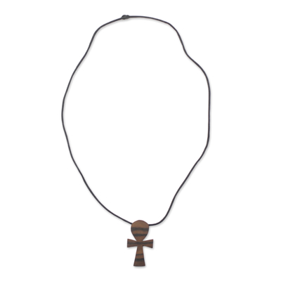 Ebony Wood Cultural Pendant Necklace from Ghana