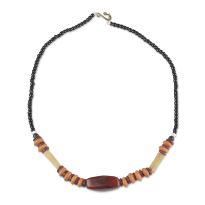 Agate and Recycled Glass Beaded Necklace from Ghana