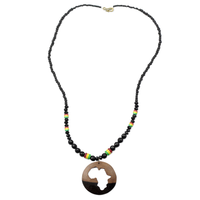 Ebony Wood and Recycled Glass Africa Necklace from Ghana