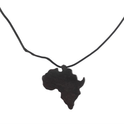 Ebony Wood African Continent Pendant Necklace from Ghana