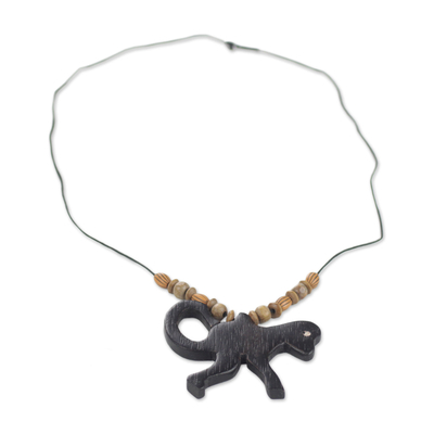 Handmade Wood Beaded Pendant Monkey Necklace from Ghana
