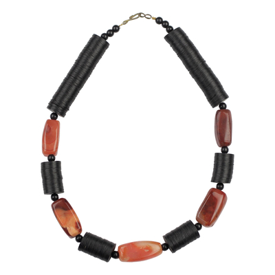 African Agate and Recycled Glass and Plastic Beaded Necklace