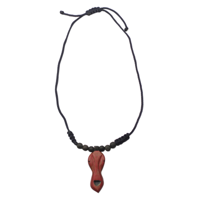 Adjustable Sese Wood Pendant Necklace in Red from Ghana