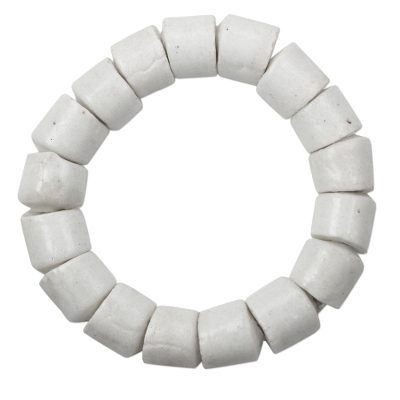 Fair Trade Modern Minimalist White Recycled Glass Bead Stretch Bracelet