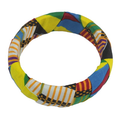 Wrapped Multi-Colored Cotton Sese Wood Bangle Bracelet