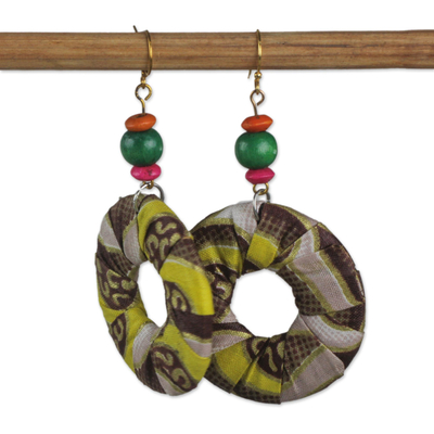 Cotton Fabric Print and Sese Wood Beaded Circle Earrings