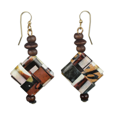 Recycled Paper and Sese Wood Dangle Earrings from Ghana
