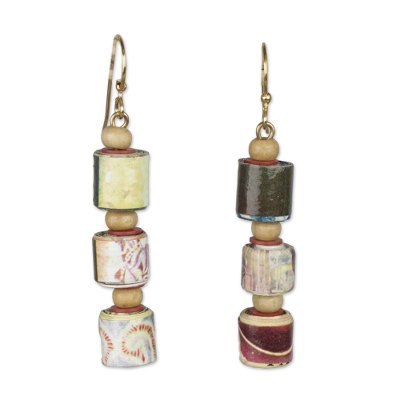 Recycled Paper and Sese Wood Dangle Earrings from Ghana